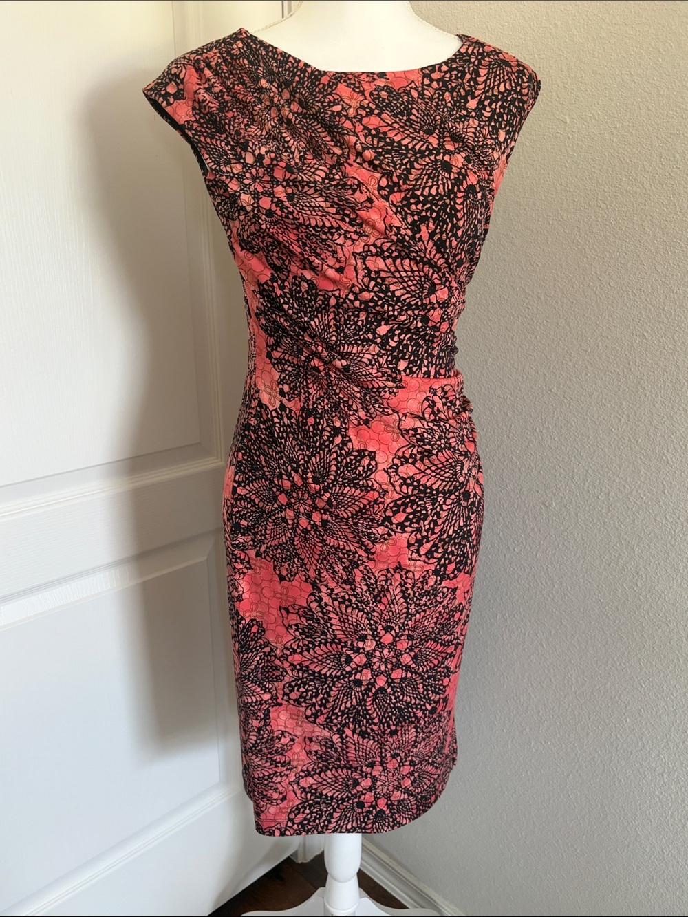 Women's Coral Pink Floral Sheath Dress